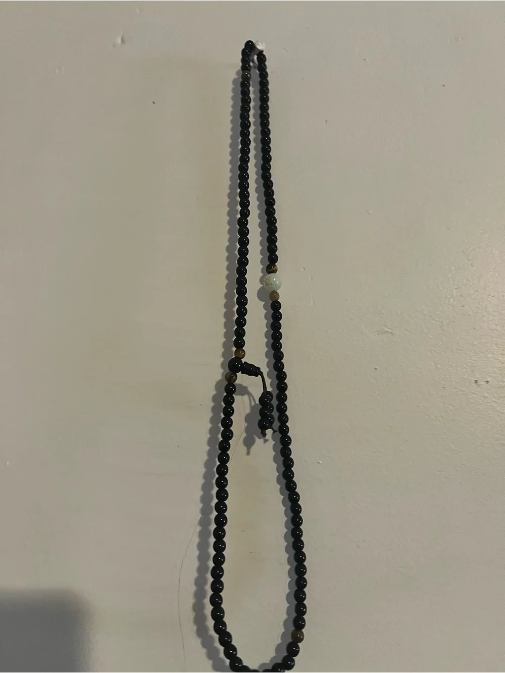 Wyvern's Hoard Long Beaded Necklace Black Brown Jewelry with Pouch
